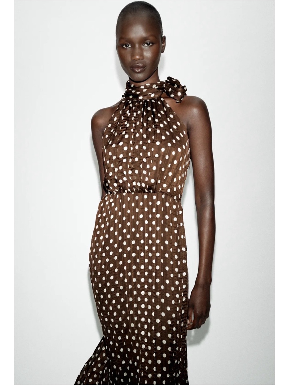 Zara Brown Polka Dot Halter Midi Dress - Picture 3 of 12
